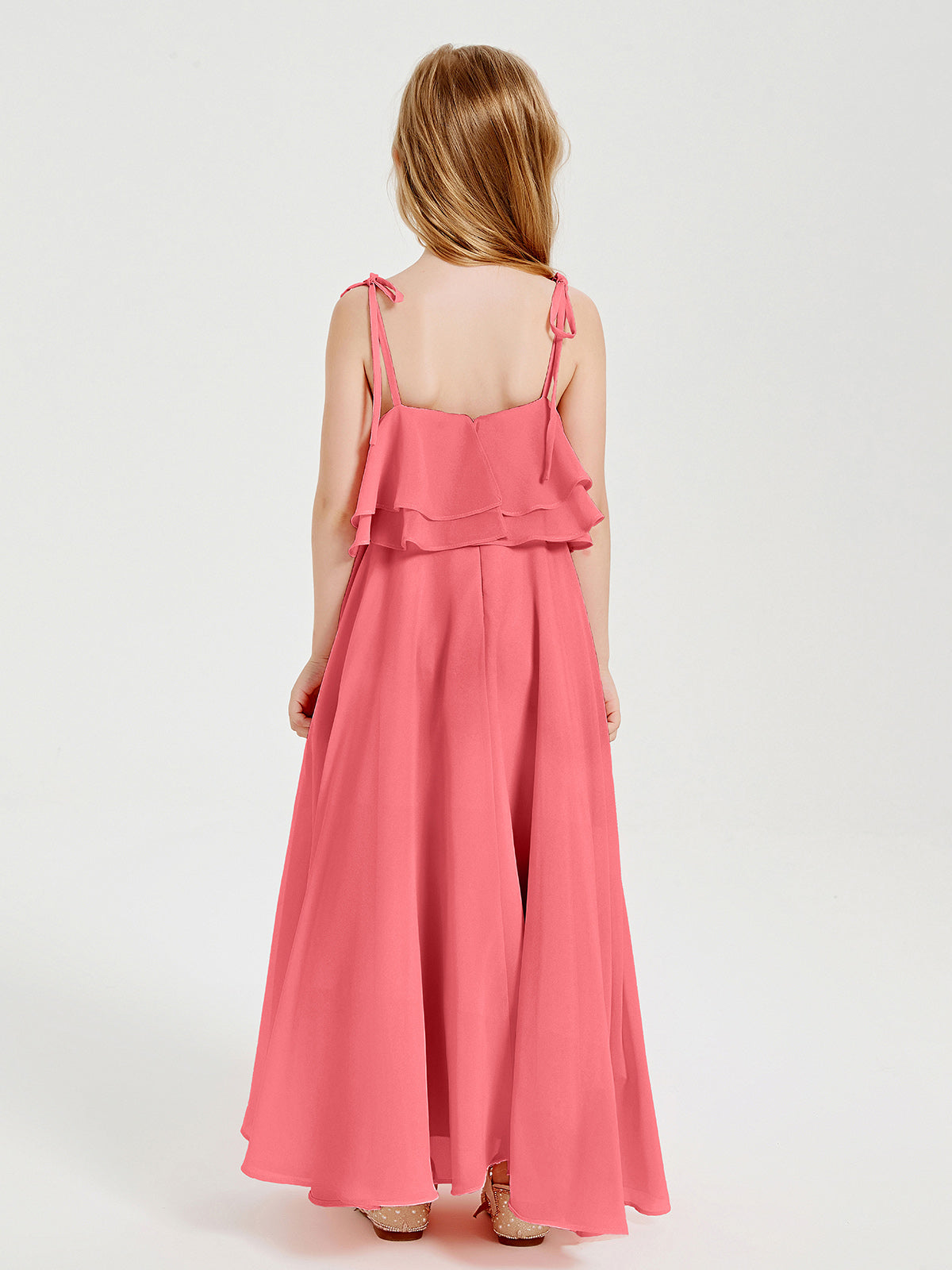 Chiffon Junior Bridesmaid Dresses Long Cascading Skirt Watermelon